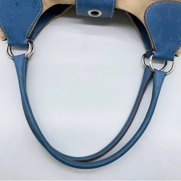 Prada Canapa canvas/leather blue moon and cream shoulder bag - Picture 10 of 16